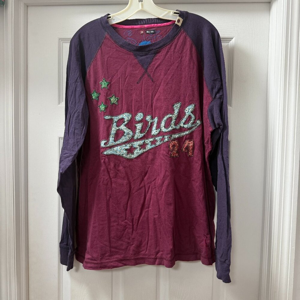 Sabit embroidered long sleeve Birds 24 burgundy with purple raglan sleeves 2XL